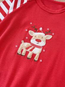 Baby Girl Striped & Christmas Print Raglan Sleeve Jumpsuit - Red - View 7