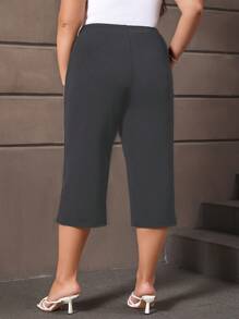 EMERY ROSE Plus Solid Capris Pants - Dark Grey - View 2