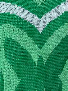 SHEIN Unity 蝴蝶图案做旧滚边落肩针织套头衫秋冬毛衣 - 綠色 - 查看 7