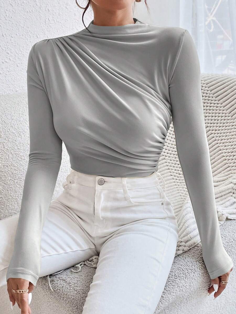 Chiquease Ruched Slim Fit Bodysuit Fall Cloth For Women | SHEIN USA