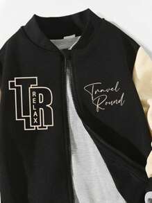 SHEIN Chàng trai trẻ Đồ họa Chữ cái Lót nhiệt Áo khoác bomber & Quần nỉ Không có áo len - Nhiều màu - Xem 4