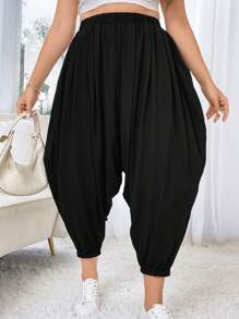 Flirla Talla grande Pantalones de entrepierna caída unicolor