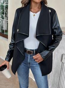 SHEIN LUNE 大翻領撞色滾邊外套 - 黑色 - 查看 6