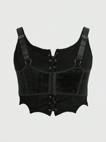 ROMWE Goth Plus Lace Up Front Cami Top - Black - View 2