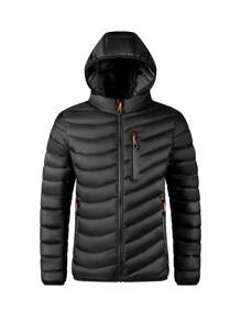 Men Zip Up Hooded Padded Coat - Black - View 1