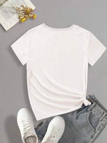 SHEIN LUNE Lip And Slogan Graphic Tee - White - View 2