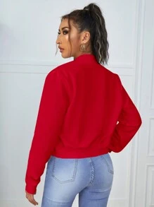 SHEIN Essnce Solid Zip Up Crop Jacket In Fall/Winter - Red - View 3