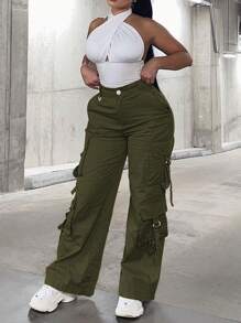 Flap Pocket Side Cargo Trousers - Army Green - View 3