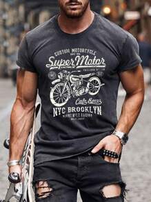 男士摩托車和字母圖案T恤 - 深灰色 - 查看 1