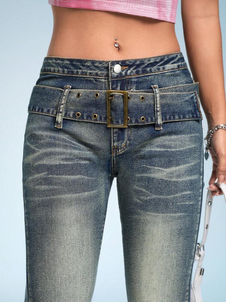 Belted Flare Leg Jeans