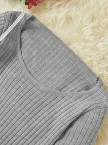 RueChic Tween Girl Scoop Neck Ribbed Knit Sweater Dress - Grey - View 3