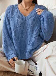 Flirla 大碼套頭毛衣 - 藍色 - 查看 2