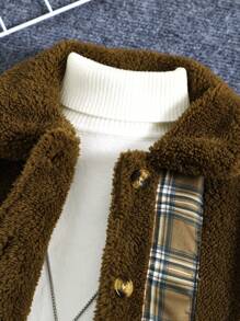 SHEIN Kleiner Junge Teddy Jacke mit Plaid Muster, & Hose ohne Pullover