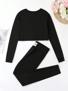 Tween Girl Letter Patched Detail Tee & Pants Snug Fit PJ Set