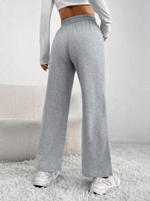 SHEIN PETITE Drawstring Waist Slant Pocket Sweatpants Graduation,Back To School Outfits,Graduation,Teacher Outfits For Women,Back To School - Grey - View 2