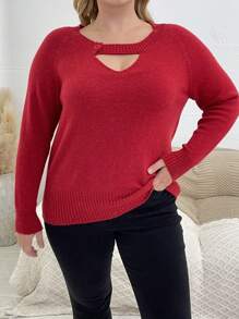SHEIN Unity Hơn Cắt ra Tay Raglan Áo len - Đỏ - Xem 1