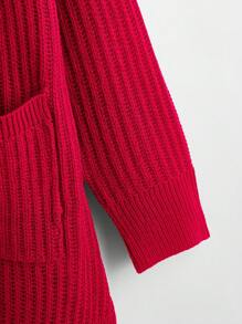 SHEIN LUNE Plus Drop Shoulder Open Front Dual Pocket Cardigan For New Year Clothes, For Winter