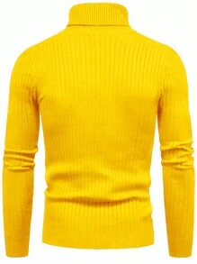 Men Turtleneck Cable Knit Sweater - Yellow - View 2