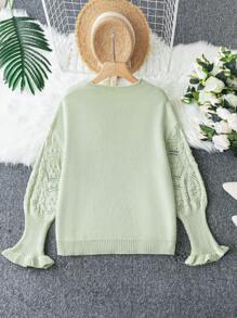 Calvaya 大碼爆米花針織喇叭袖套頭毛衣 - 綠色 - 查看 2