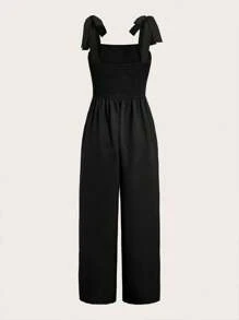 SHEIN Essnce Plus Tie Shoulder Cami Jumpsuit For Summer - Black - View 2