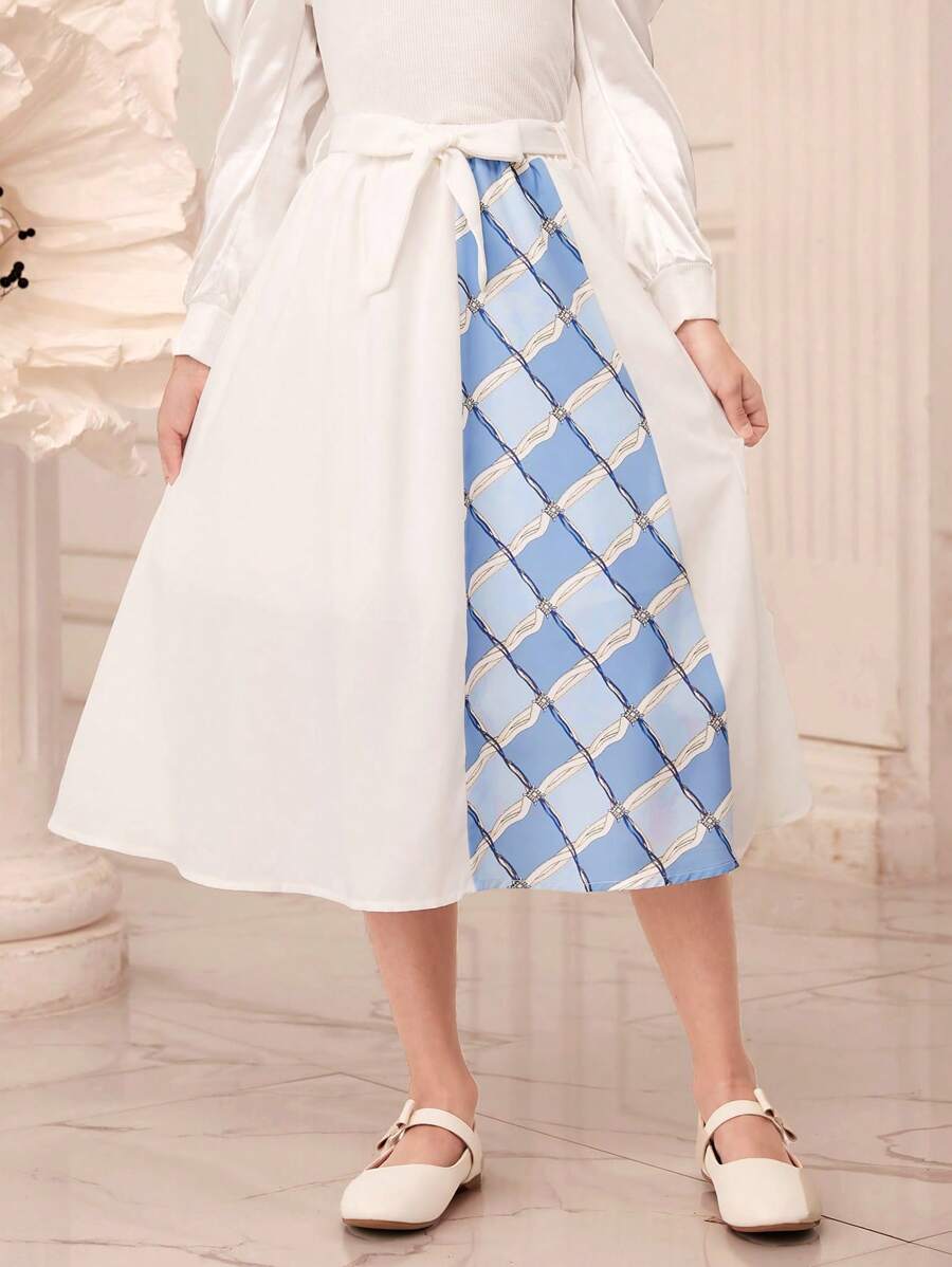 SHEIN Cô gái Tween In Thắt lưng Váy - trắng - Xem 1