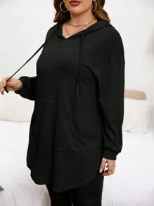 SHEIN Unity Plus  Pocket Drop Shoulder Drawstring Hoodie Winter Fall Autumn