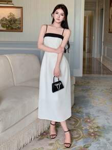 DAZY Contrast Trim Cami Homecoming Dress Prom Dress Sundress,Formal Women Dresses Elegant Women Dresses - White - View 3