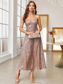 SHEIN Belle Formelles Kleid mit Paillette, Tube - Champagnerfarben - Übersicht 4