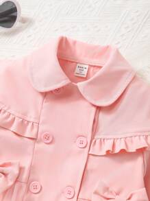 SHEIN Jeune Fille Trench À Volants À Bouton À Nœud Papillon À Maille
