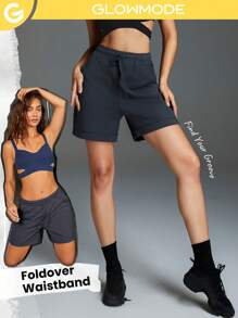 GLOWMODE French Terry Street Chic Foldover Waist Pocket Shorts Medium Impact Gym Summer - Iron Gray - View 1