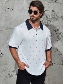 Manfinity Homme Nam Plus In Địa lý Viền tương phản Áo polo - trắng - Xem 6