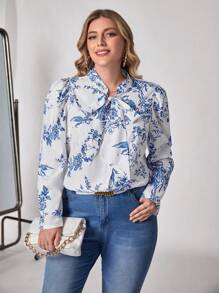 SHEIN Clasi 加花卉印花領結襯衫 - 彩色 - 查看 3