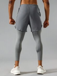 Manfinity Fitness Boyfriend Style Men Animal Print Drawstring Waist 2 In 1 Sports Pants Fall Breathable - Grey - View 2