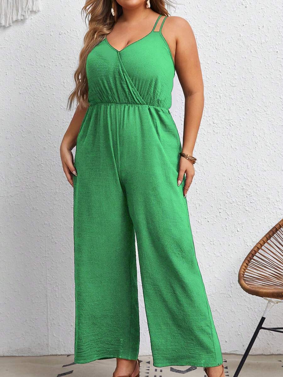 SHEIN VCAY Talla grande Mono de tirantes de pierna ancha unicolor