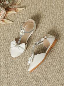 Zapatos Planos Infantiles Para Niña, Blancos Con Perlas De Moda Para Fiestas