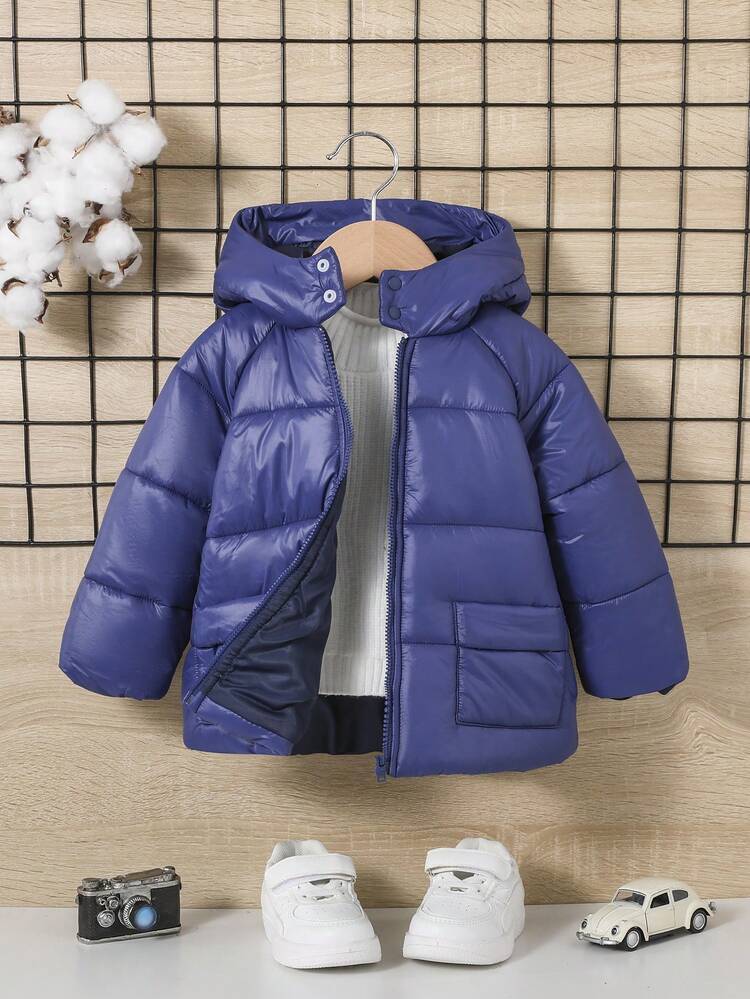 Baby Boy 1pc Flap Pocket Raglan Sleeve Hooded Padded Coat
