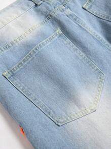 Men Lace Up Ripped Jeans - Light Wash - View 4