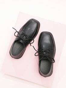 Boys' Fashionable Square-toe Vintage British Style School Pu Leather Shoes