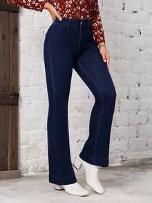 SHEIN LUNE Cao eo Quần ống loe - Màu xanh lam - Xem 5