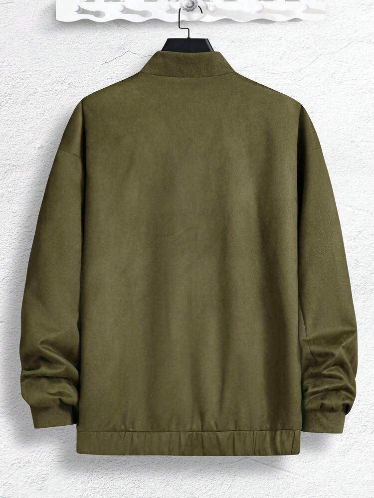 Men Zip Up Drop Shoulder Bomber Jacket Without Tee