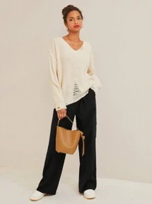 EURMUSE Flap Pocket Side Cargo Pants - Black - View 3