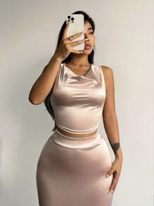 SHEIN SXY 垂領緞面背心上衣&半身裙