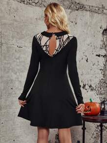 SHEIN Clasi Halloween Geo Print A-line Dress - Black - View 2