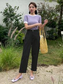 Dazy-Less Jeans unicolor de pierna recta crop