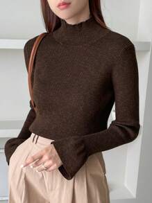 DAZY 小高領荷葉邊袖毛衣 - 棕色 - 查看 8