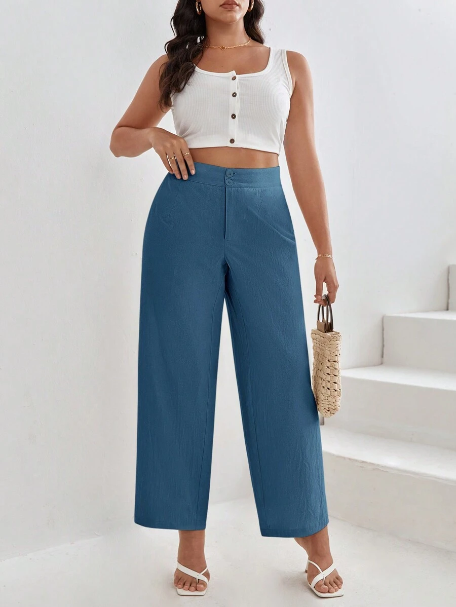 SHEIN Frenchy 大碼直筒褲 - 藍色 - 查看 1