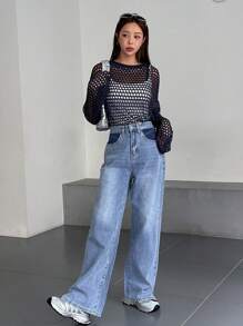 DAZY Xu hướng: Cắt giảm Thả vai Áo len Không có áo Top Cami - Màu xanh hải quân - Xem 7