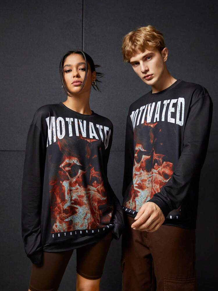 1pc Men's Loose Fit Drop Shoulder Sweatshirt With Letter & Figure Print, For Fall Winter