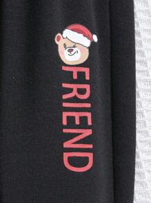 SHEIN Cô Gái Trẻ In Giáng sinh Chi tiết cung Áo Hoodie & Quần thể thao - Đỏ - Xem 5