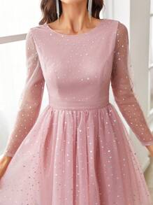 SHEIN Belle Rhinestone Mesh Formal Dress - Pink - View 7